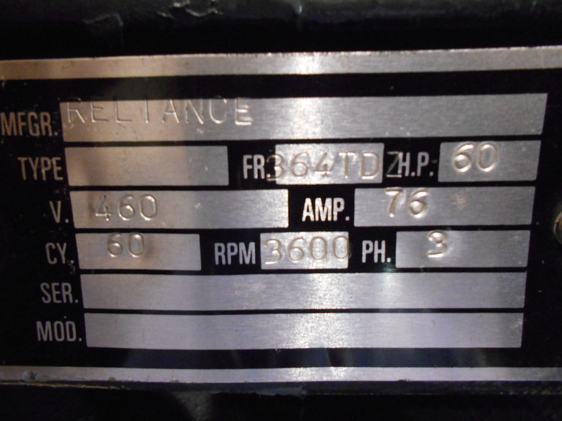 60 HP 3600 RPM Reliance, Frame 364TDZ, TEFC, rebuilt, 460 Volts - Image 5