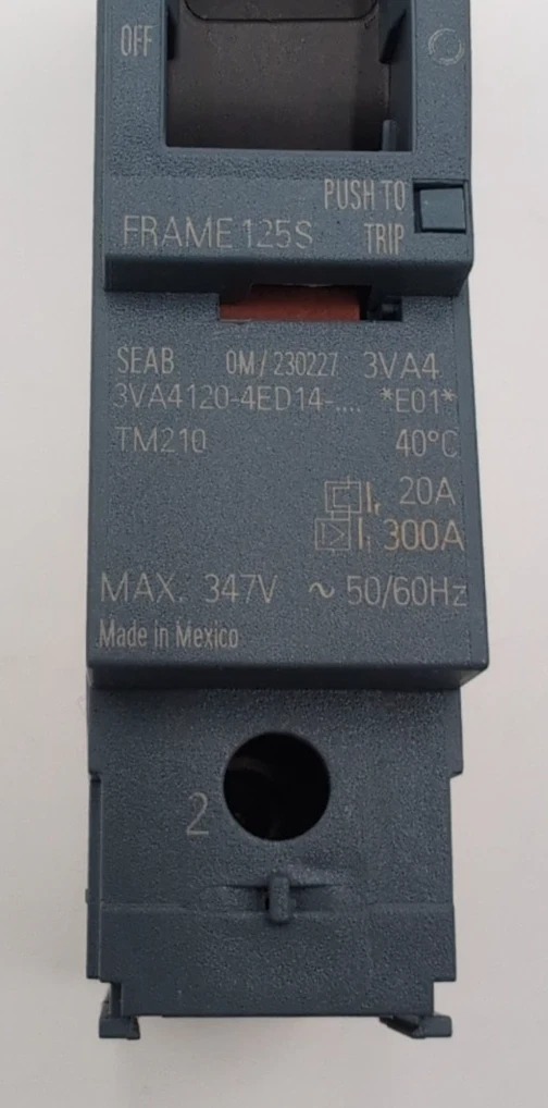 20 Amps, Siemens #3VA4120-4ED14-0AA0, Circuit Breaker, 1-Pole, 480 Volts, Bolt-On, NEW - Image 3