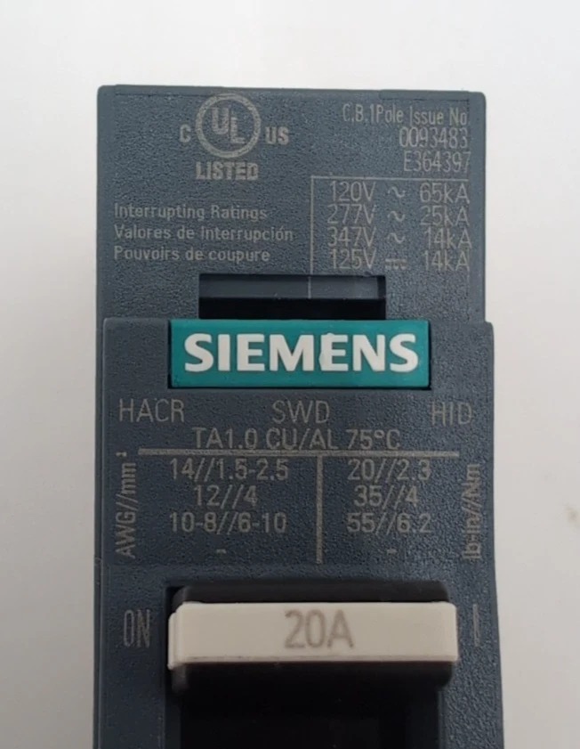 20 Amps, Siemens #3VA4120-4ED14-0AA0, Circuit Breaker, 1-Pole, 480 Volts, Bolt-On, NEW - Image 4