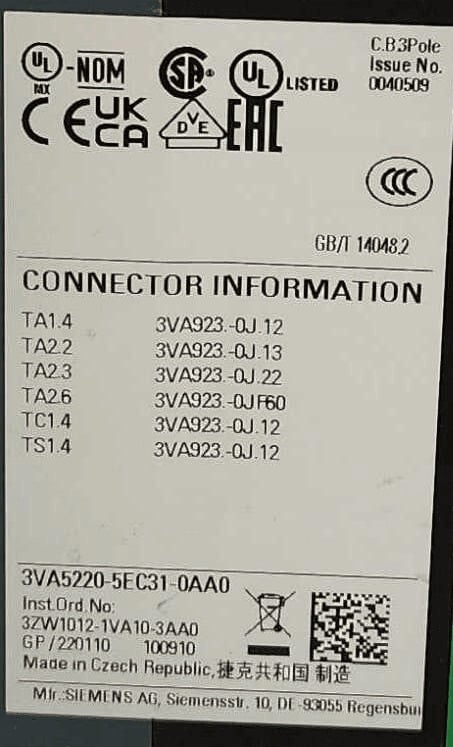200 Amps, Siemens #3VA5220-5EC31-0AA0, Circuit Breaker, 3-Pole, 600 Volts - Image 9