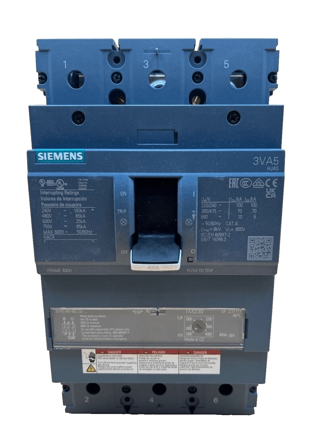 400 Amps, Siemens #3VA5340-6EC32-0AA0, Circuit Breaker, 3-Pole, 600 Volts, Bolt-On, NEW - Image 1