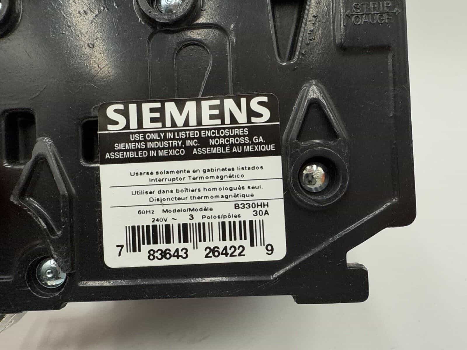 30 Amps, Siemens #B330HH, Circuit Breaker, 3-Pole, 240 Volts, 65kA, Bolt-On - Image 2