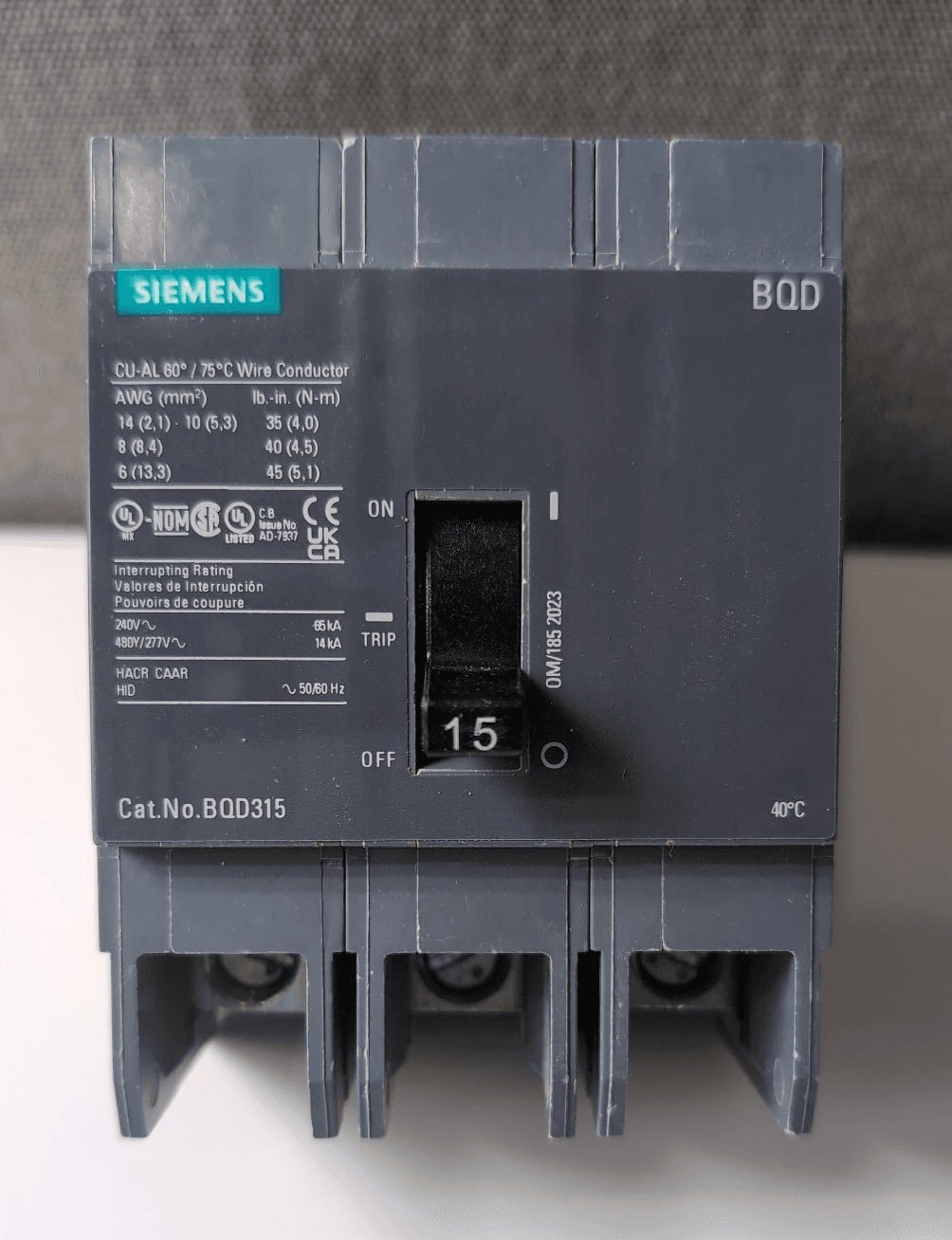 15 Amps, Siemens #BQD315, Circuit Breaker, 3-Pole, 240 Volts, NEW - Image 1