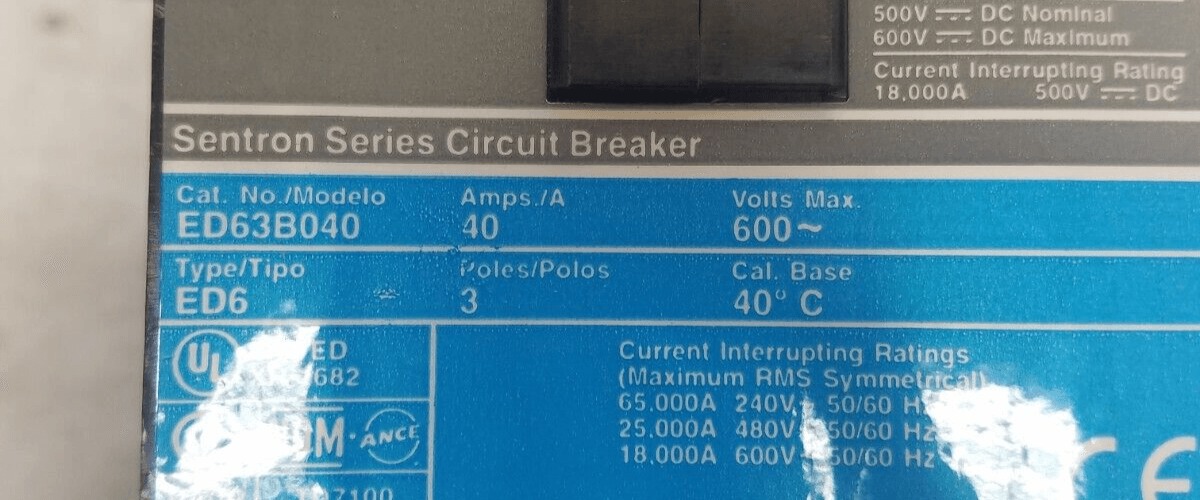 40 Amps, Siemens #ED63B040, Circuit Breaker, 3-Pole, 600 Volts, NEW - Image 3