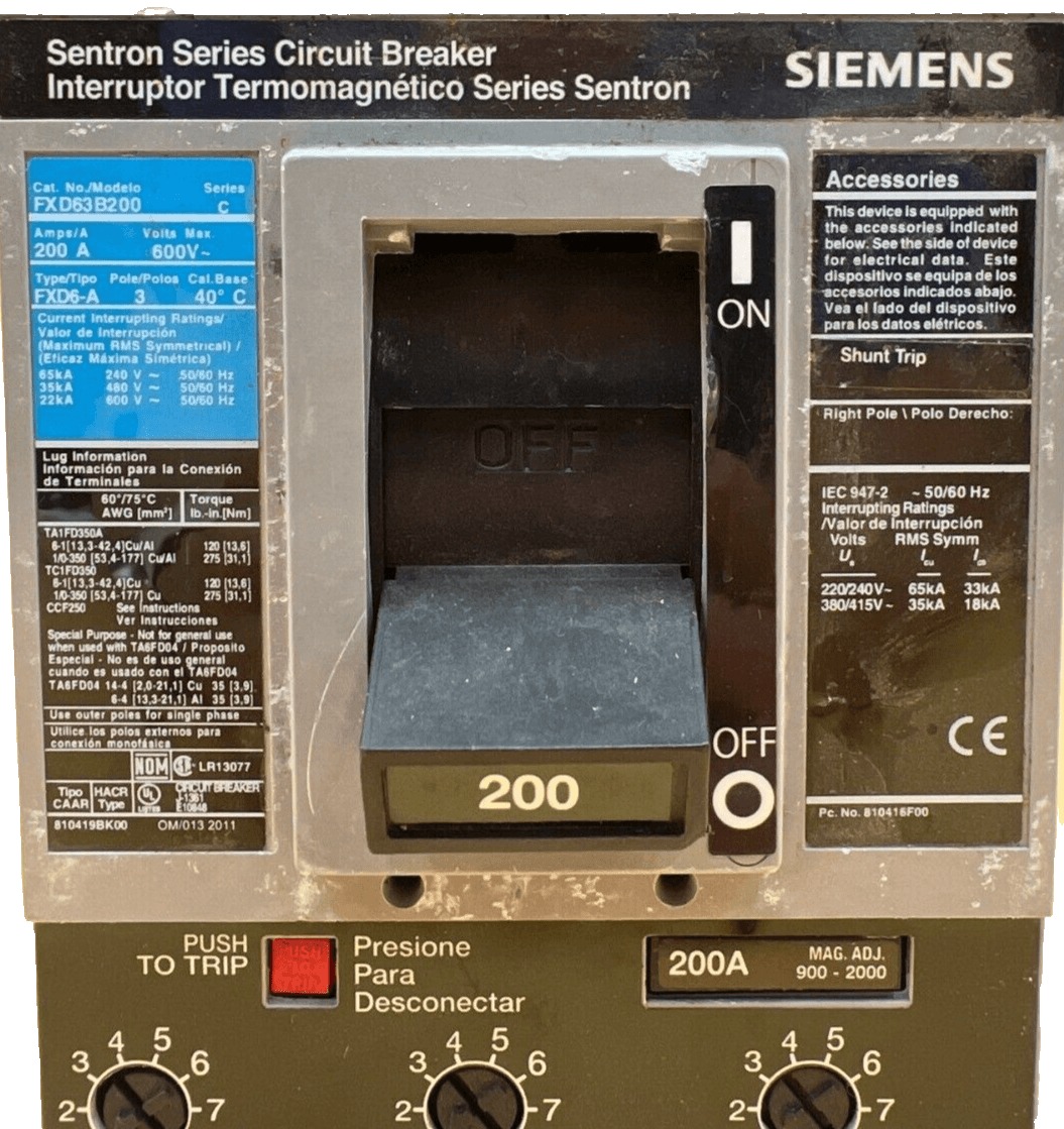 200 Amps, Siemens #FXD63B200, Circuit Breaker, 3-Pole, 600 Volts, Bolt-On, NEW - Image 2