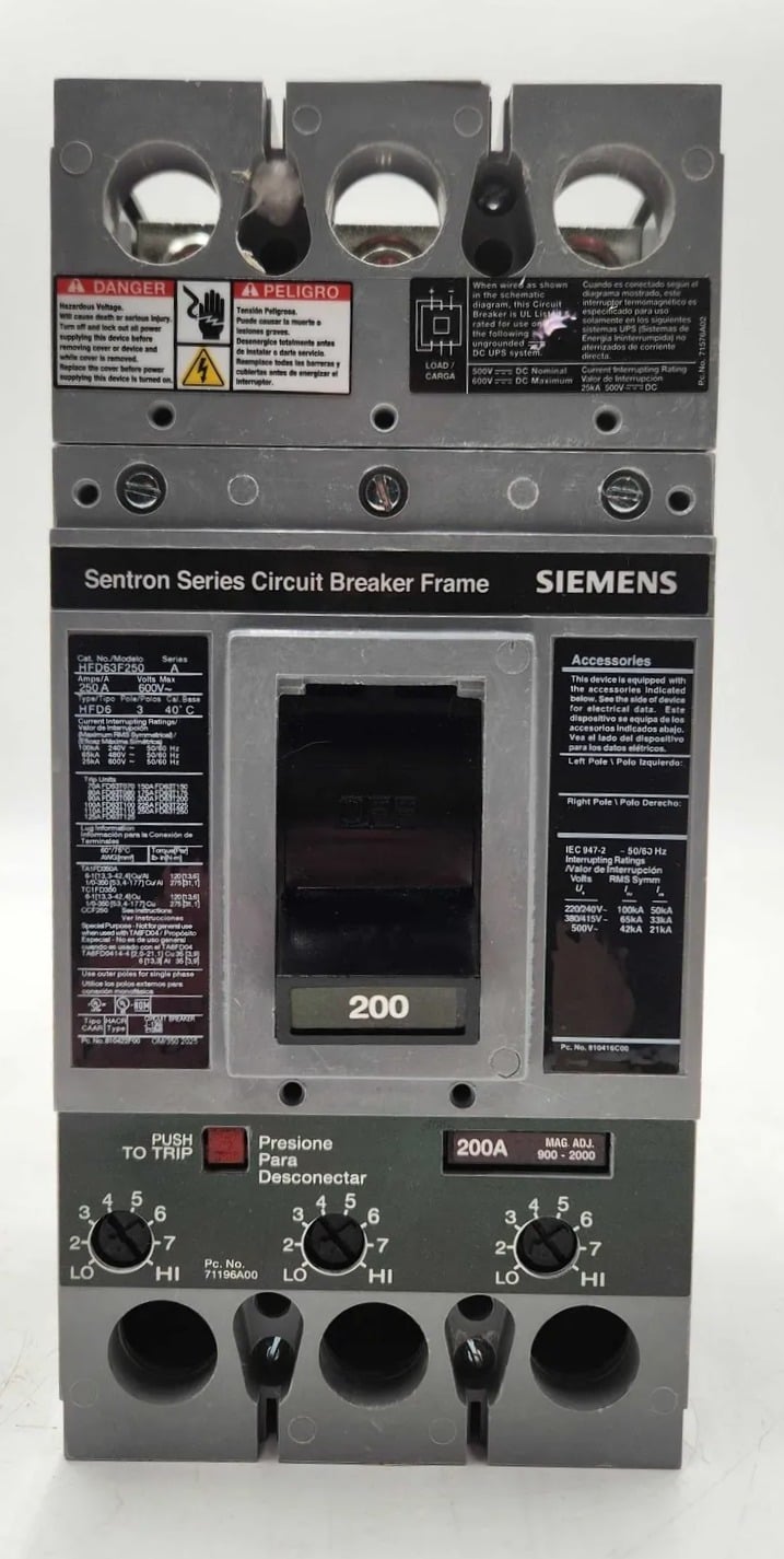 200 Amps, Siemens #HFD63B200, Circuit Breaker, 3-Pole, 600 Volts, NEW - Image 2