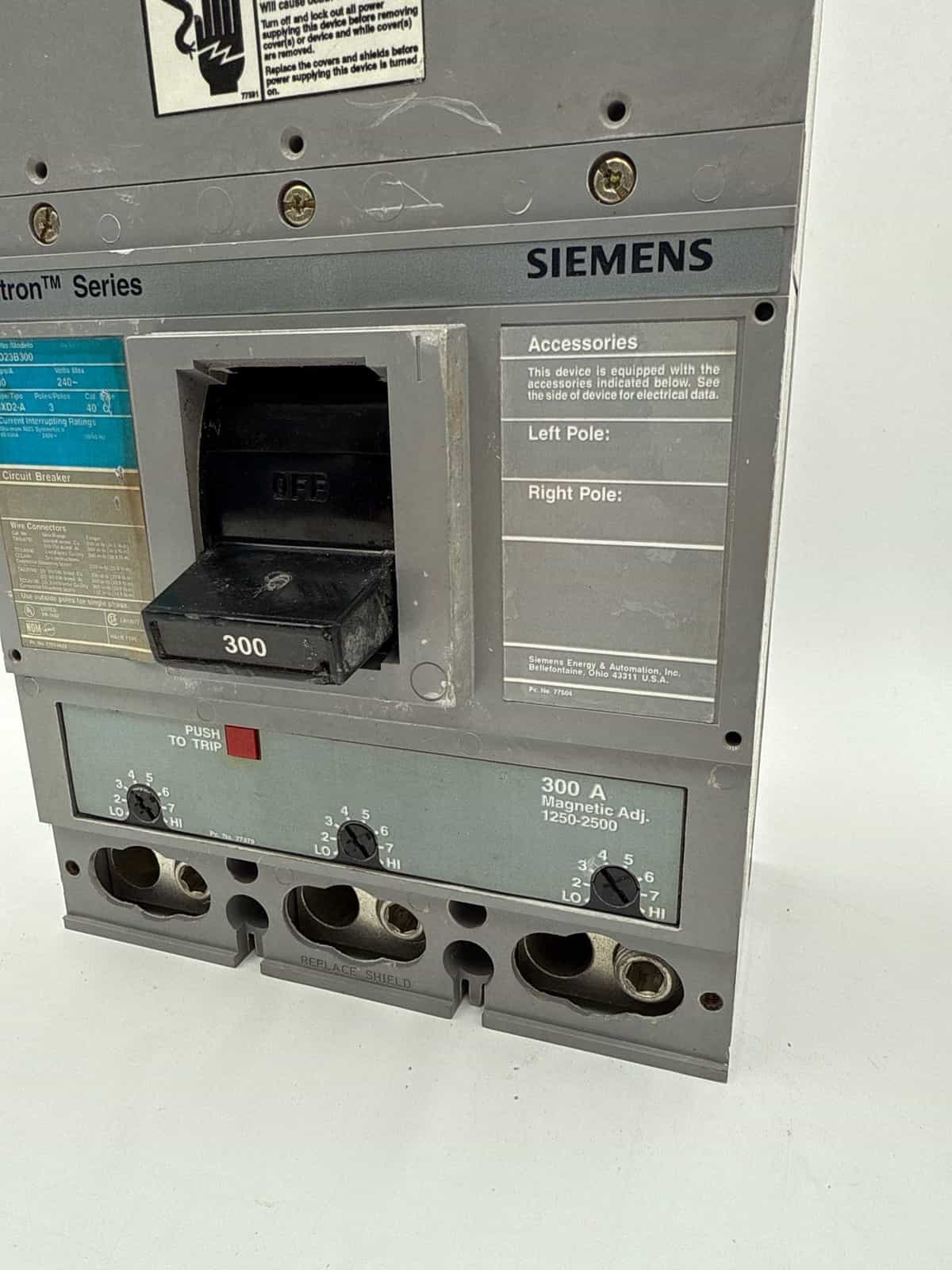 300 Amps, Siemens #JXD23B300, Circuit Breaker, 3-Pole, 240 Volts - Image 3