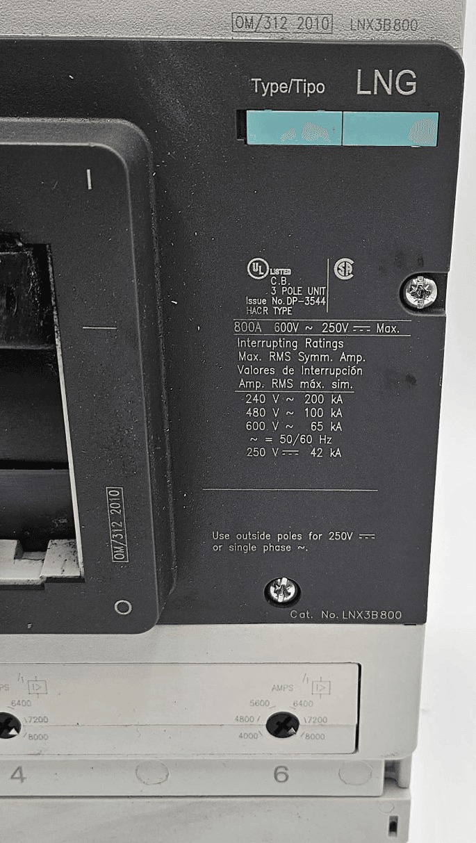 800 Amps, Siemens #LNX3B800, Circuit Breaker, 2-Pole, 600 Volts - Image 3