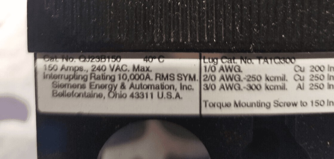 150 Amps, Siemens #QJ23B150, Circuit Breaker, 3-Pole, 240 Volts, Bolt-On, NEW - Image 3