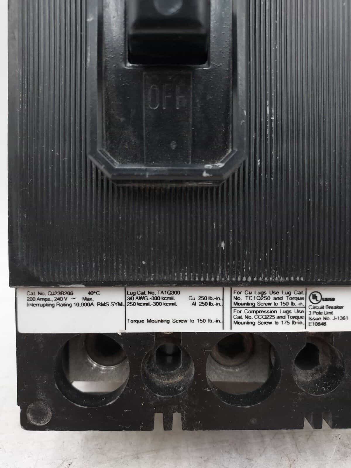 200 Amps, Siemens #QJ23B200, Circuit Breaker, 3-Pole, 240 Volts, Bolt-On - Image 2