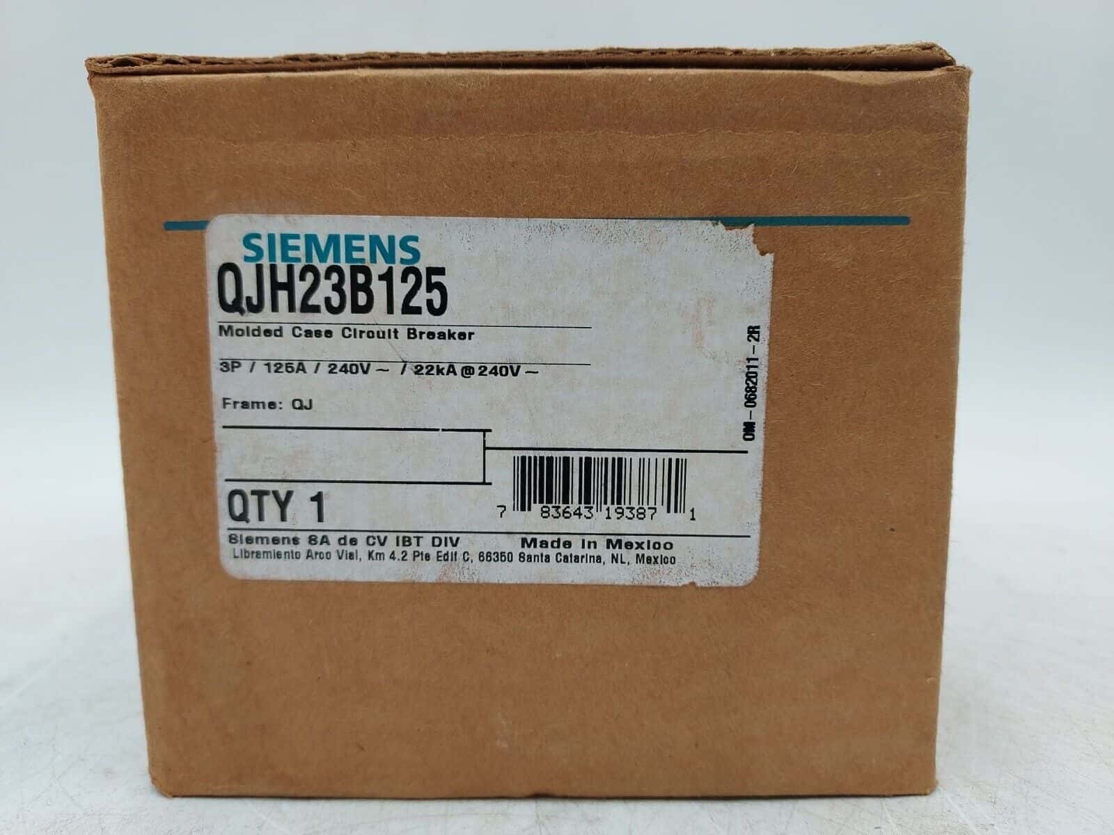 125 Amps, Siemens #QJH23B125, Circuit Breaker, 3-Pole, 240 Volts, Bolt-On, NEW - Image 1