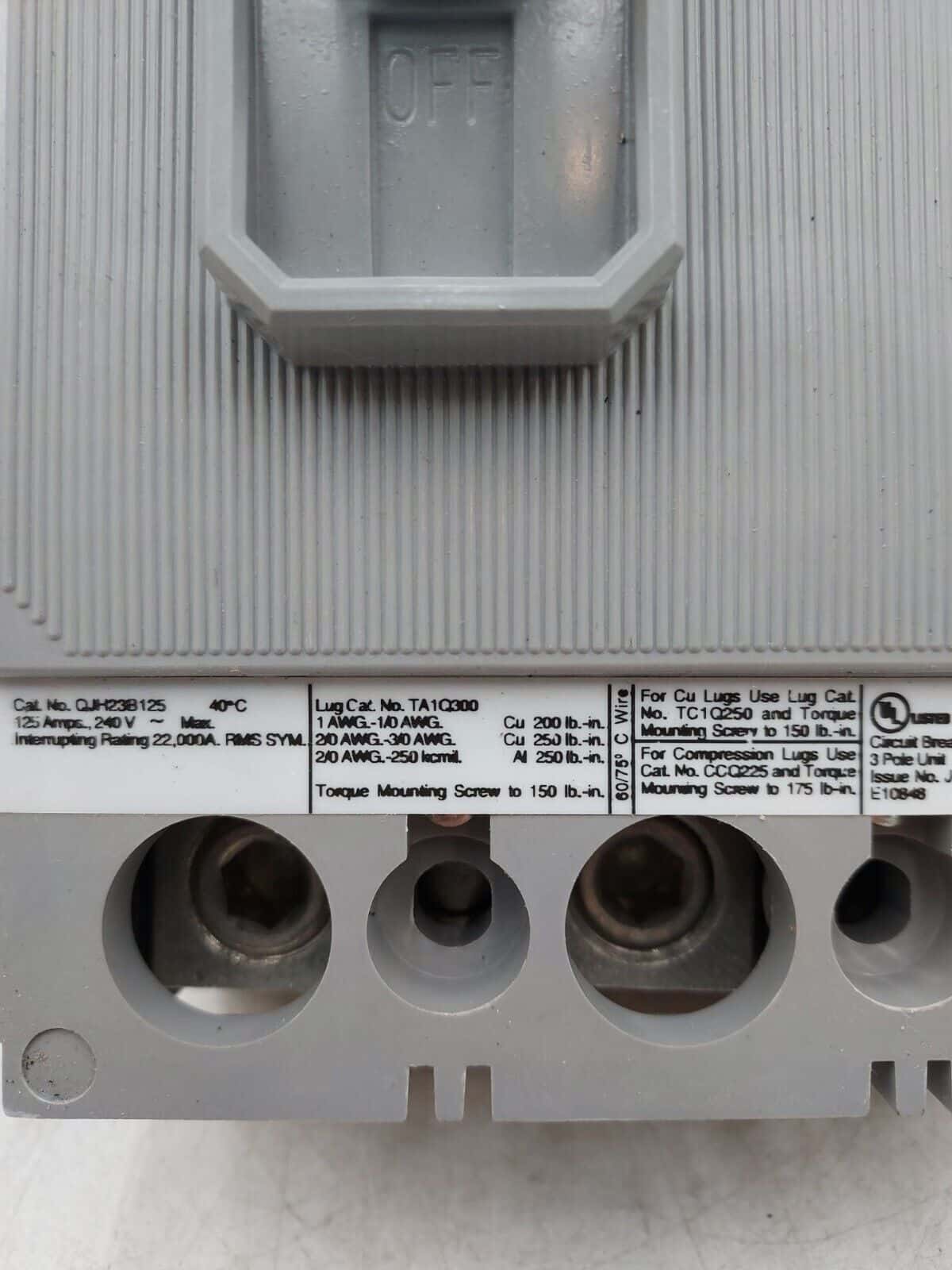 125 Amps, Siemens #QJH23B125, Circuit Breaker, 3-Pole, 240 Volts, Bolt-On, NEW - Image 2