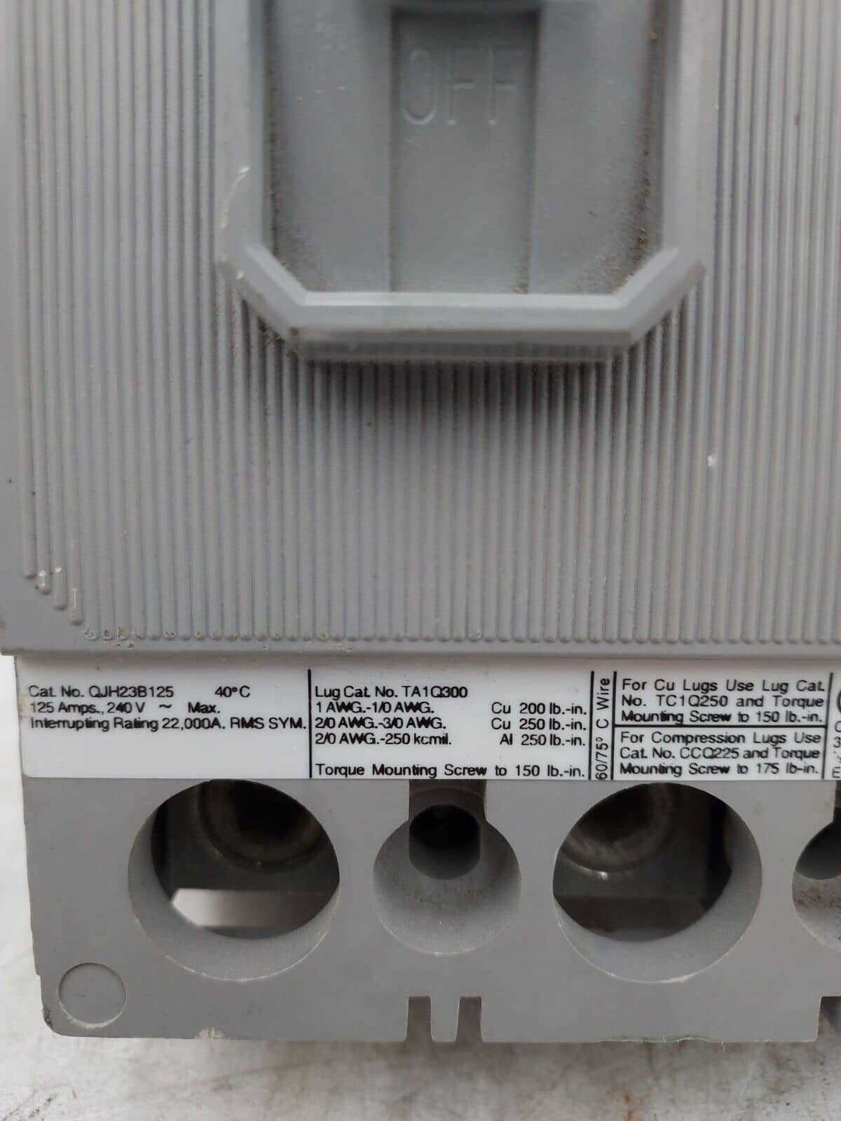 125 Amps, Siemens #QJH23B125, Circuit Breaker, 3-Pole, 240 Volts, Bolt-On - Image 2