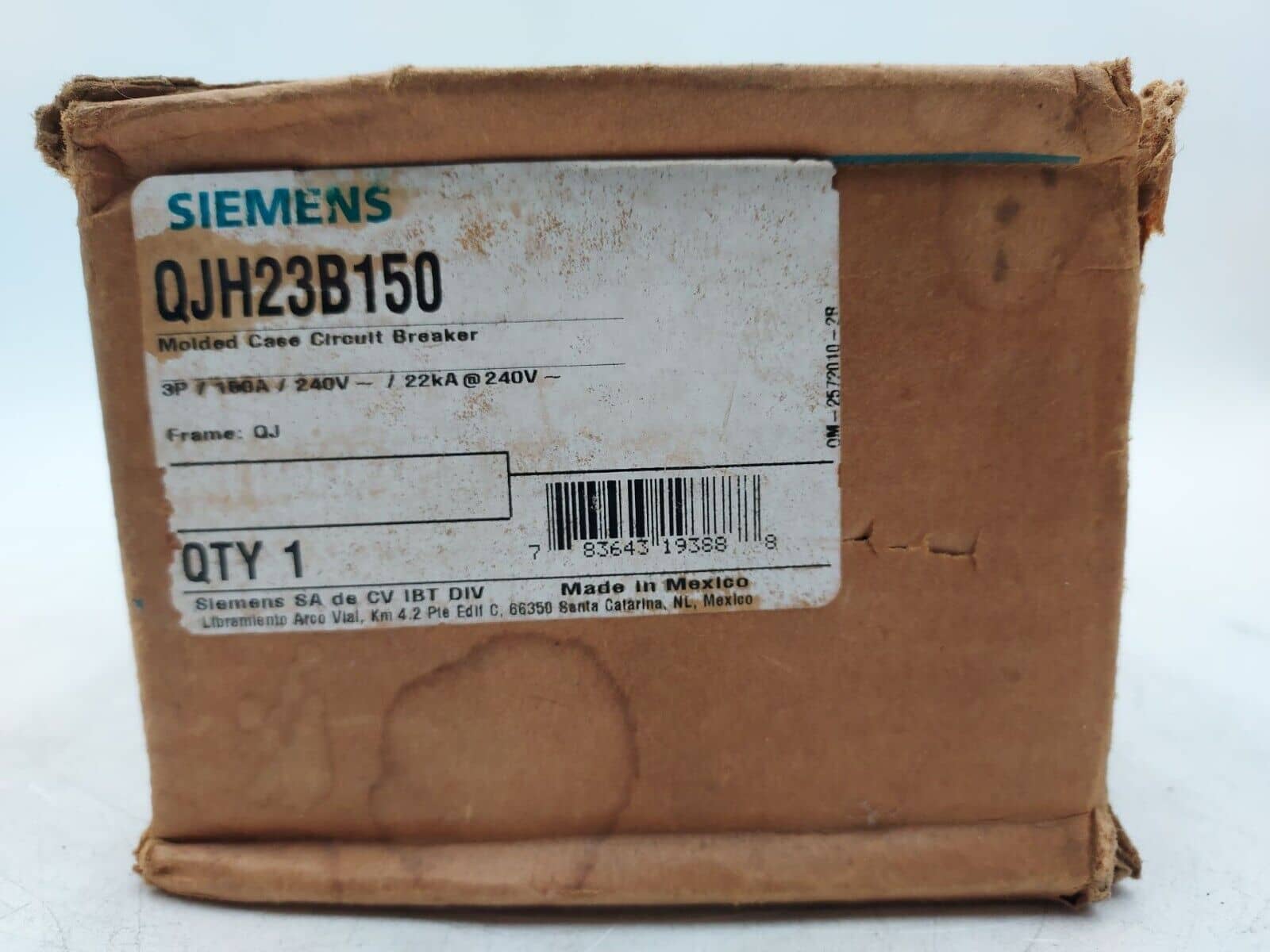 150 Amps, Siemens #QJH23B150, Circuit Breaker, 3-Pole, 240 Volts, Bolt-On, NEW - Image 1