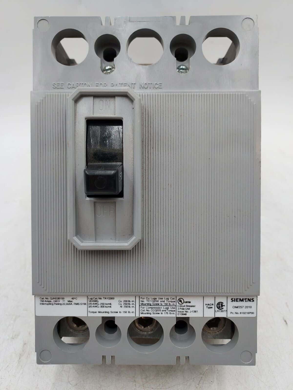 150 Amps, Siemens #QJH23B150, Circuit Breaker, 3-Pole, 240 Volts, Bolt-On, NEW - Image 3