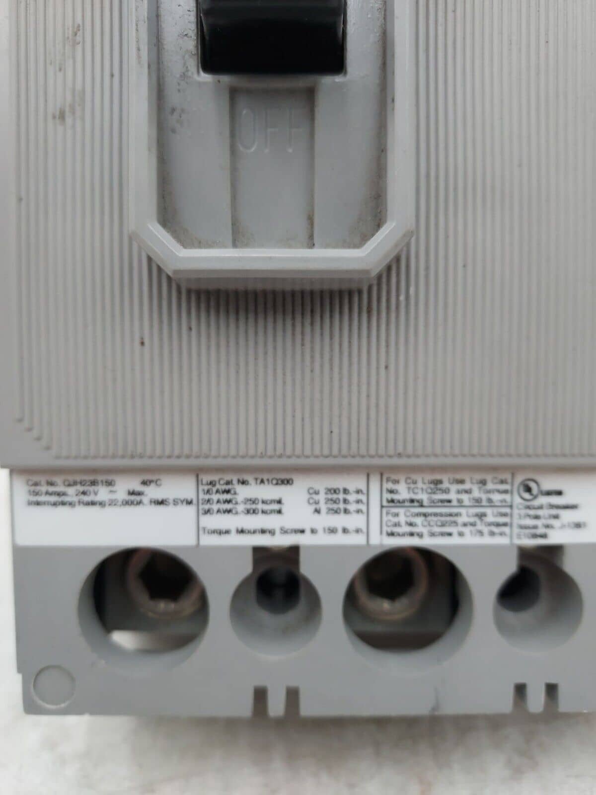 150 Amps, Siemens #QJH23B150, Circuit Breaker, 3-Pole, 240 Volts, Bolt-On - Image 2
