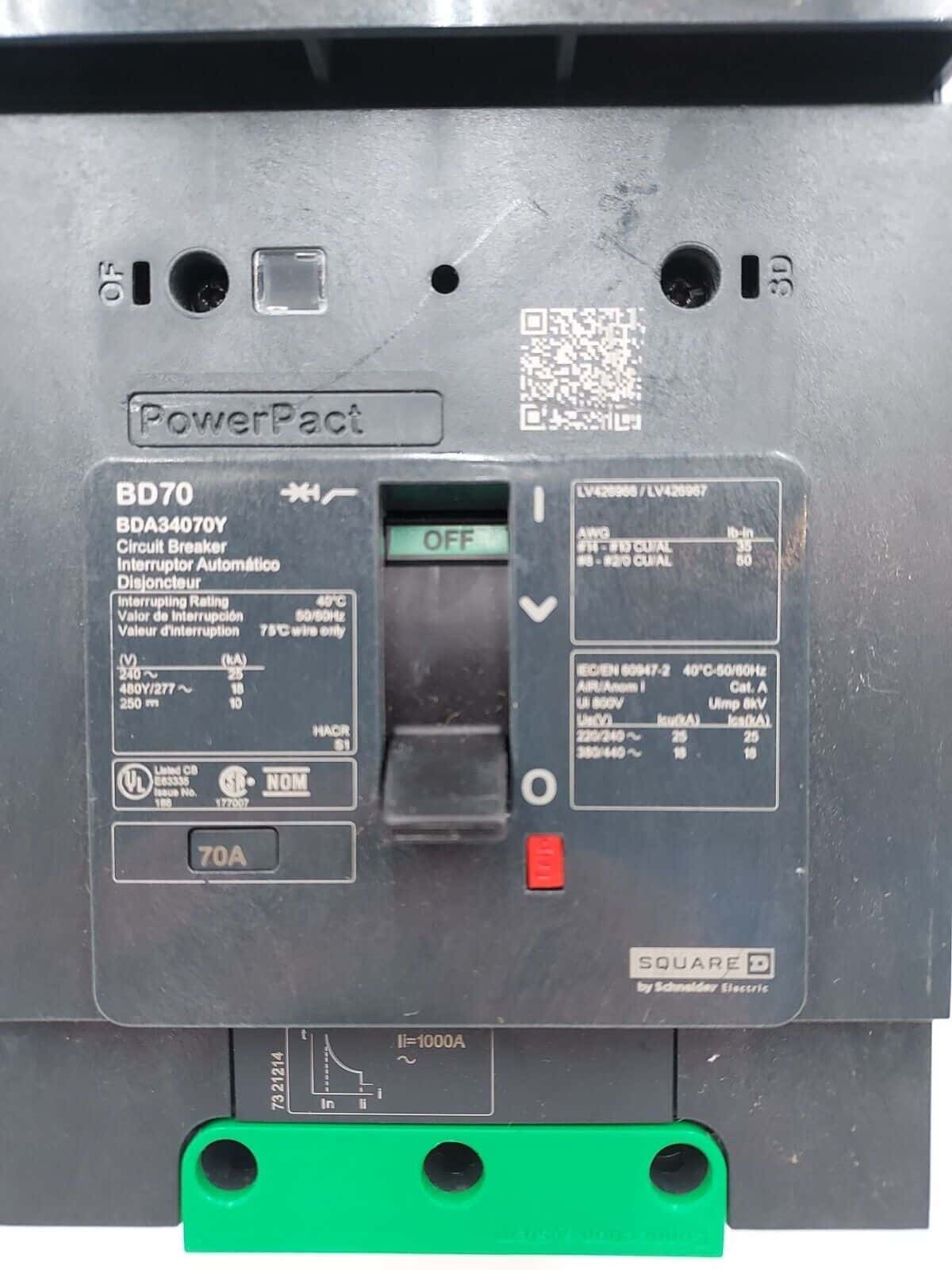70 Amps, Square D #BDA34070Y, I-Line Circuit Breaker, 3-Pole, 480 Volts - Image 2