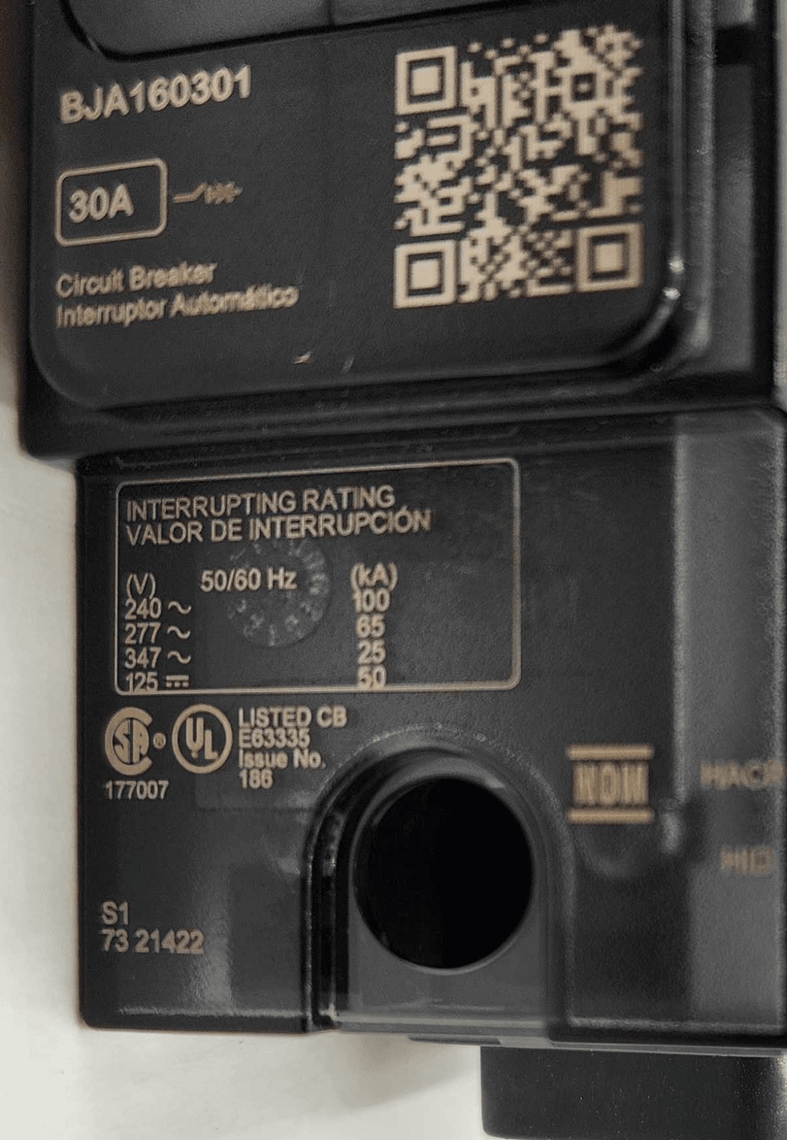 30 Amps, Square D #BJA160301, Circuit Breaker, 1-Pole, 277 Volts - Image 2