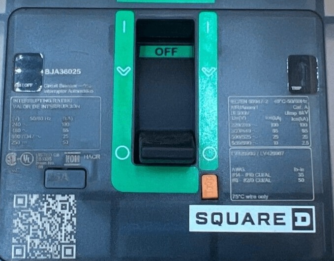 25 Amps, Square D #BJA36025, PowerPact I-Line Circuit Breaker, 3-Pole, 600 Volts - Image 2