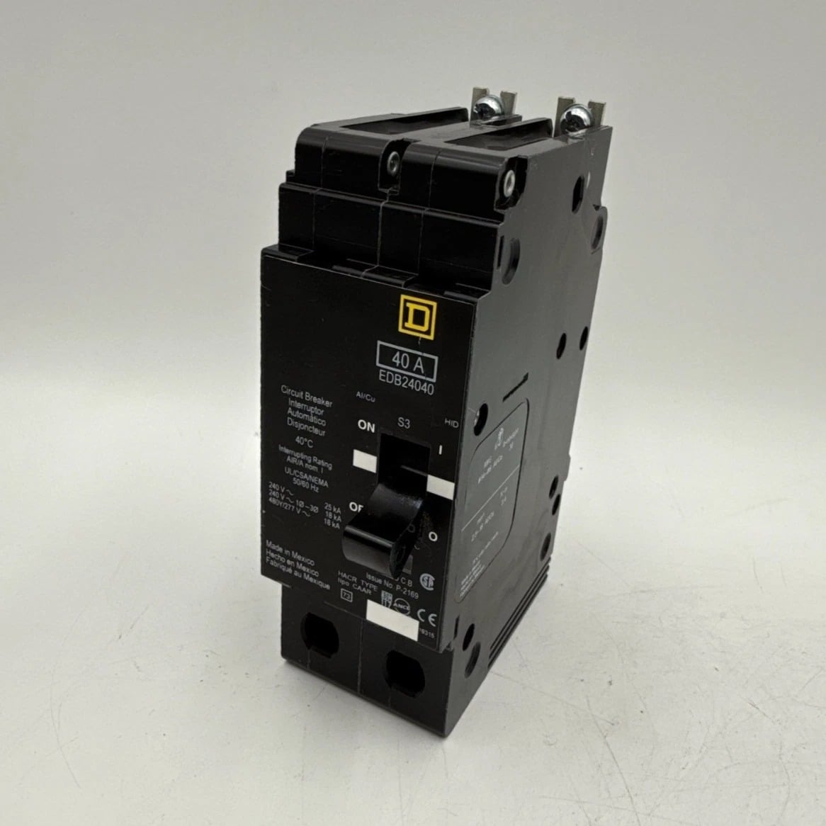40 Amps, Square D #EDB24040, Circuit Breaker, 2-Pole, 480 Volts, Bolt-On, NEW - Image 1
