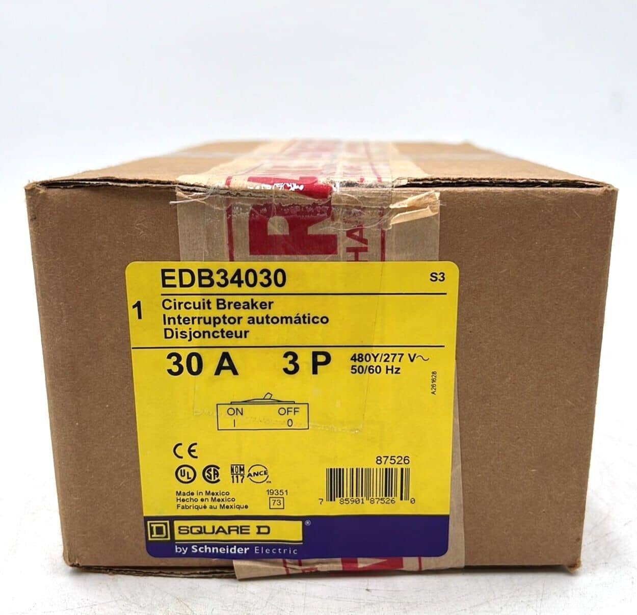 30 Amps, Square D #EDB34030, Circuit Breaker, 3-Pole, 480 Volts, NEW - Image 1