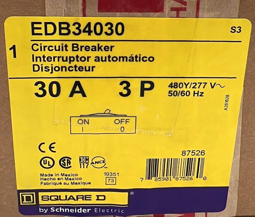 30 Amps, Square D #EDB34030, Circuit Breaker, 3-Pole, 480 Volts, NEW - Image 2
