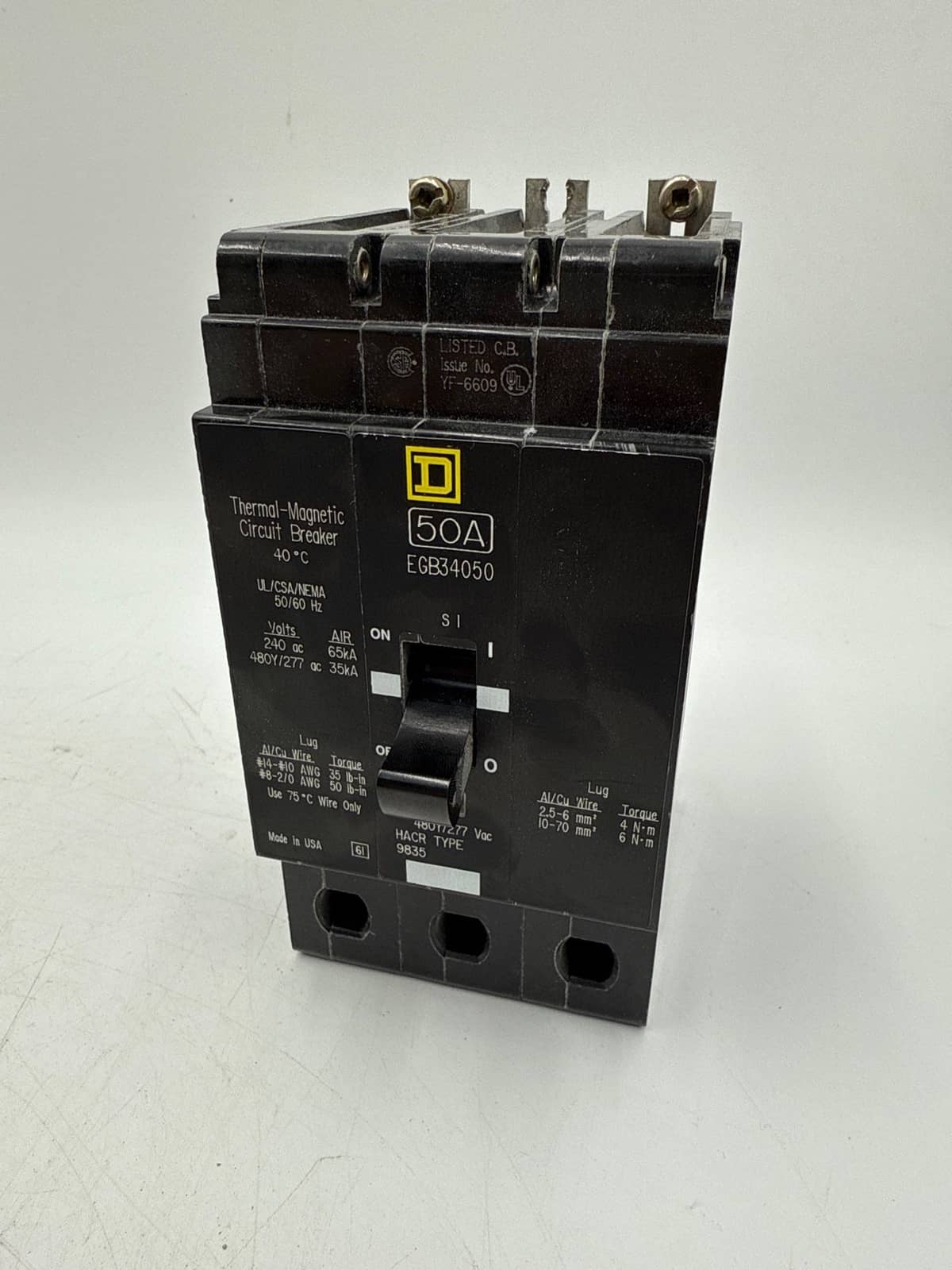 50 Amps, Square D #EGB34050, Circuit Breaker, 3-Pole, 480 Volts, Bolt-On - Image 2