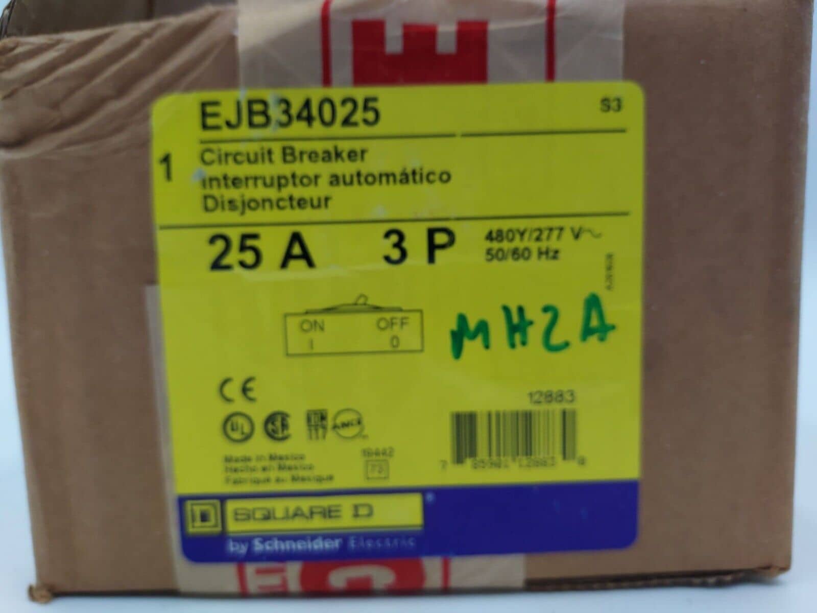 25 Amps, Square D #EJB34025, Circuit Breaker, 3-Pole, 480/277 Volts, Bolt-On, NEW - Image 2