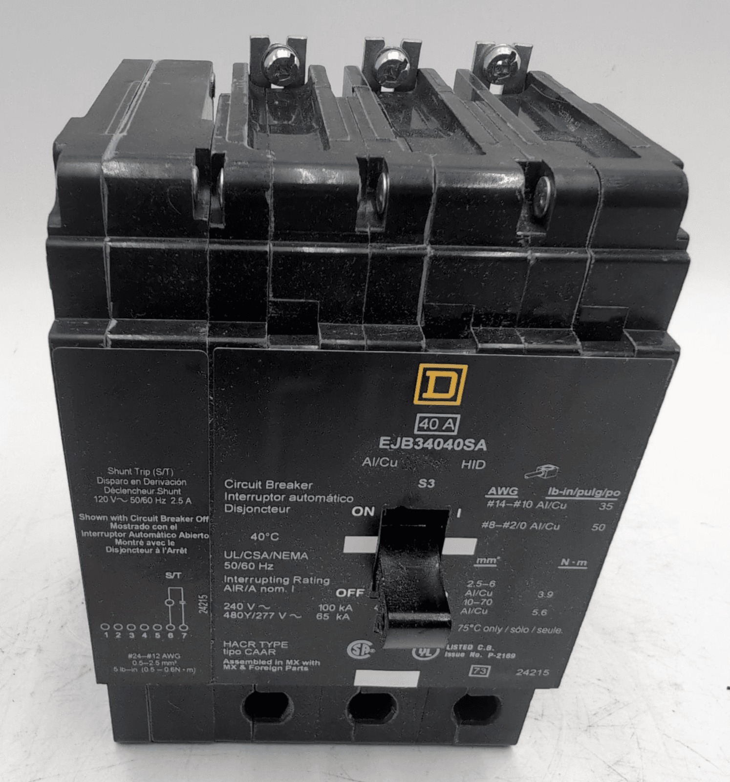 40 Amps, Square D #EJB34040SA, I-Line Circuit Breaker, 3-Pole, 240 Volts, NEW - Image 2