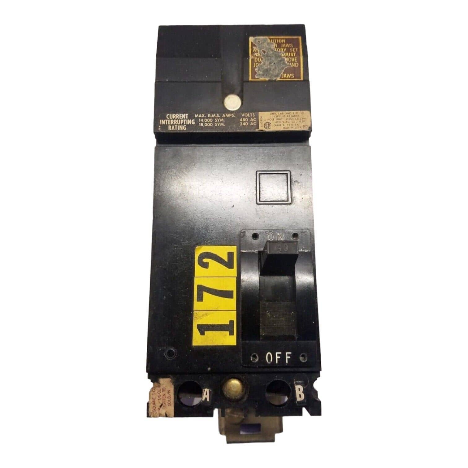 40 Amps, Square D #FA24040AB, I-Line Circuit Breaker, 2-Pole, 480 Volts - Image 1