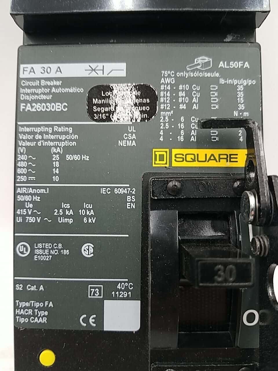 30 Amps, Square D #FA26030BC, I-Line Circuit Breaker, 2-Pole, 600 Volts - Image 2