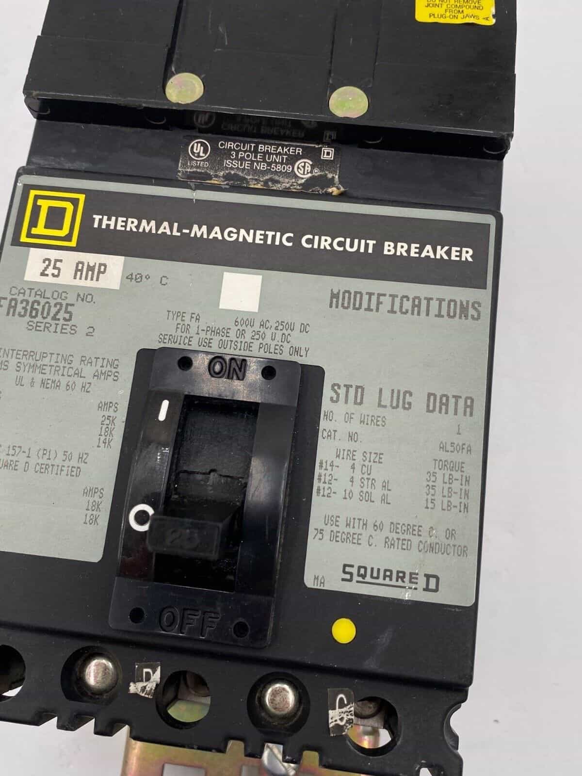 25 Amps, Square D #FA36025, I-Line Circuit Breaker, 3-Pole, 600 Volts - Image 4