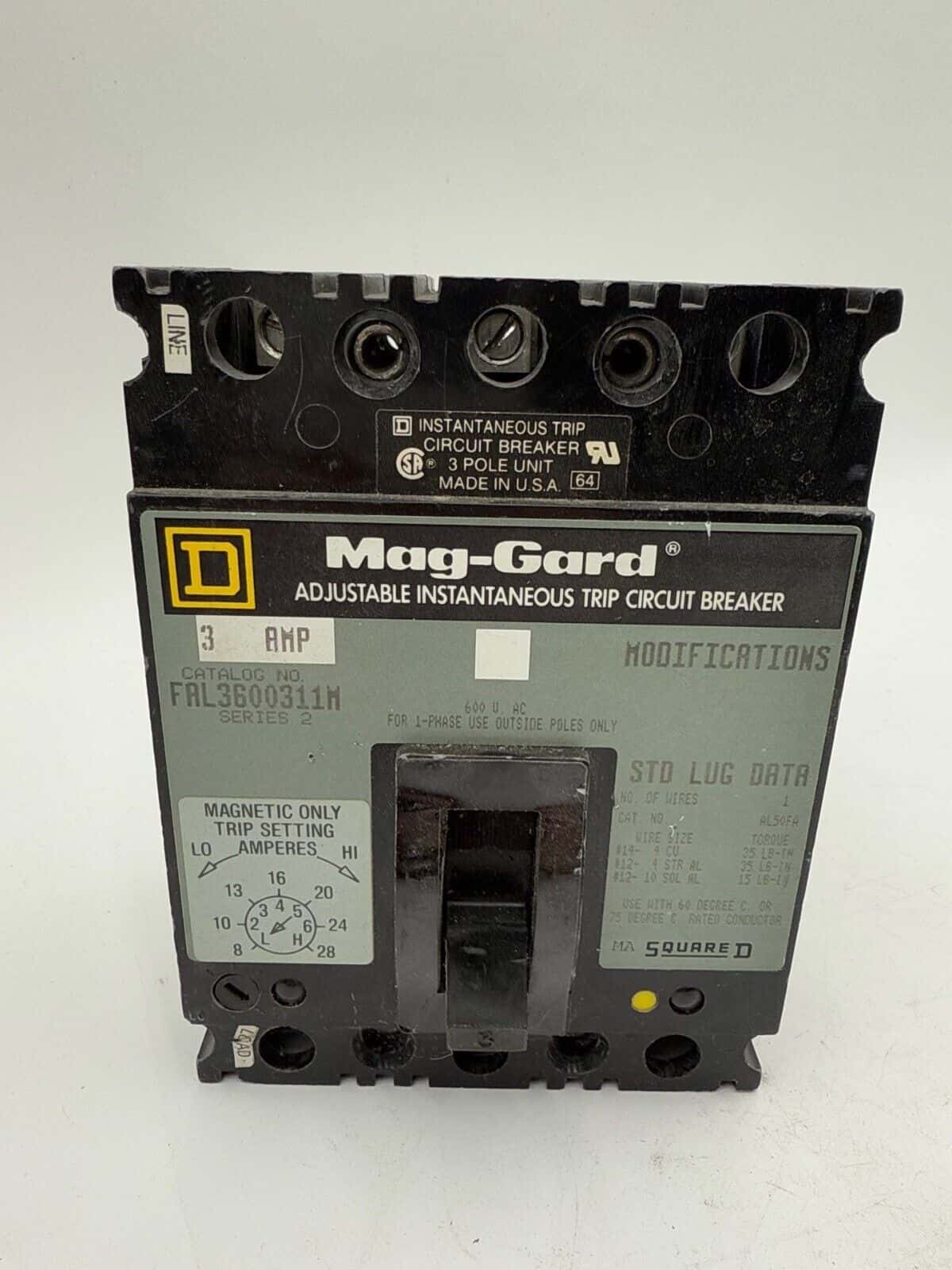 3 Amps, Square D #FAL3600311M, Circuit Breaker, 3-Pole, 600 Volts - Image 2