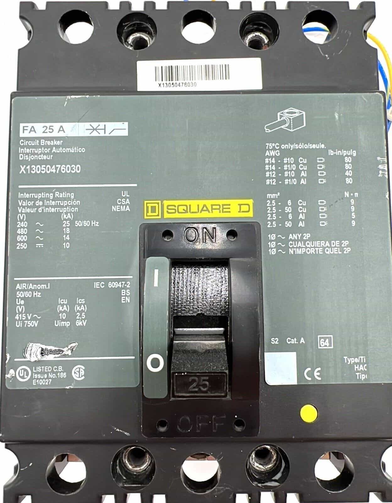 25 Amps, Square D #FAL36025188, Circuit Breaker, 3-Pole, 600 Volts - Image 2