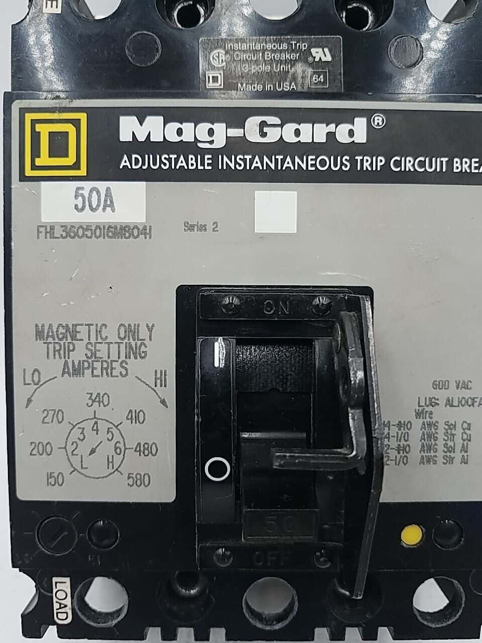 50 Amps, Square D #FHL3605016M8041, Circuit Breaker, 3-Pole, 600 Volts, Bolt-On - Image 2