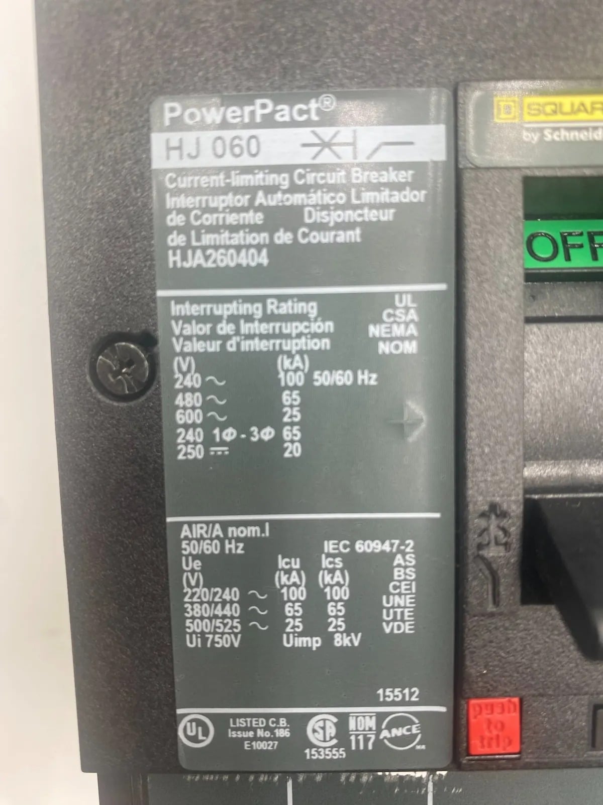 40 Amps, Square D #HJA260404, Circuit Breaker, 2-Pole, 600 Volts - Image 2