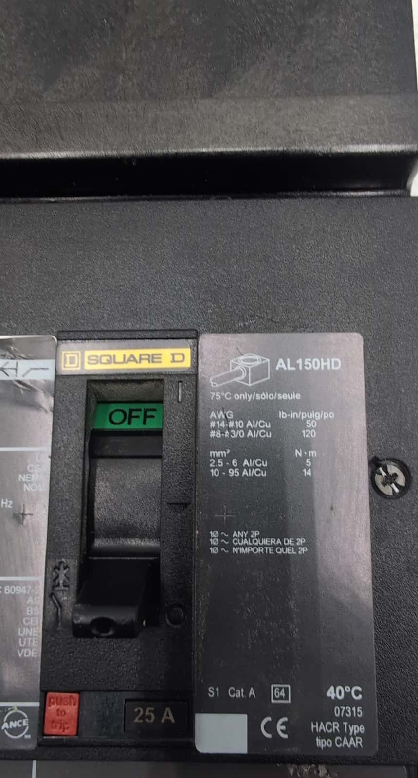 25 Amps, Square D #HJA36025, PowerPact I-Line Circuit Breaker, 3-Pole, 600 Volts - Image 8