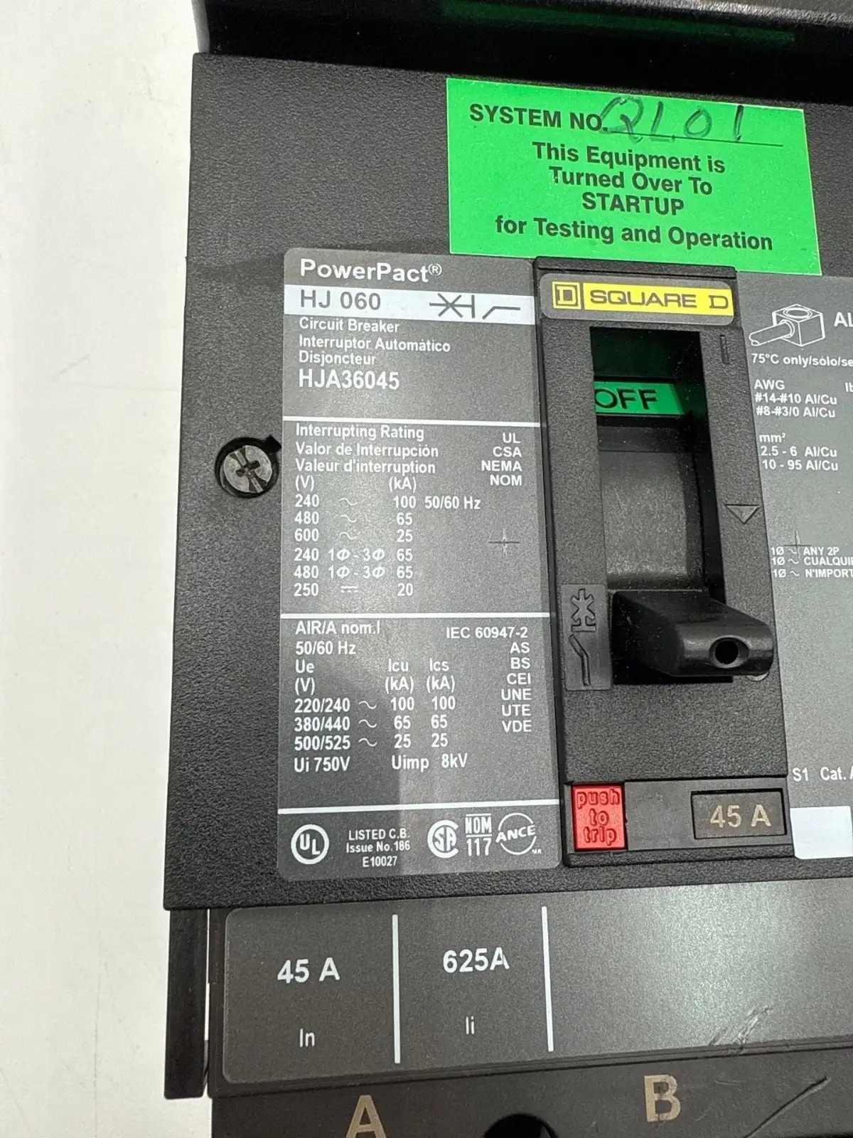 45 Amps, Square D #HJA36045, I-Line Circuit Breaker, 3-Pole, 600 Volts - Image 2