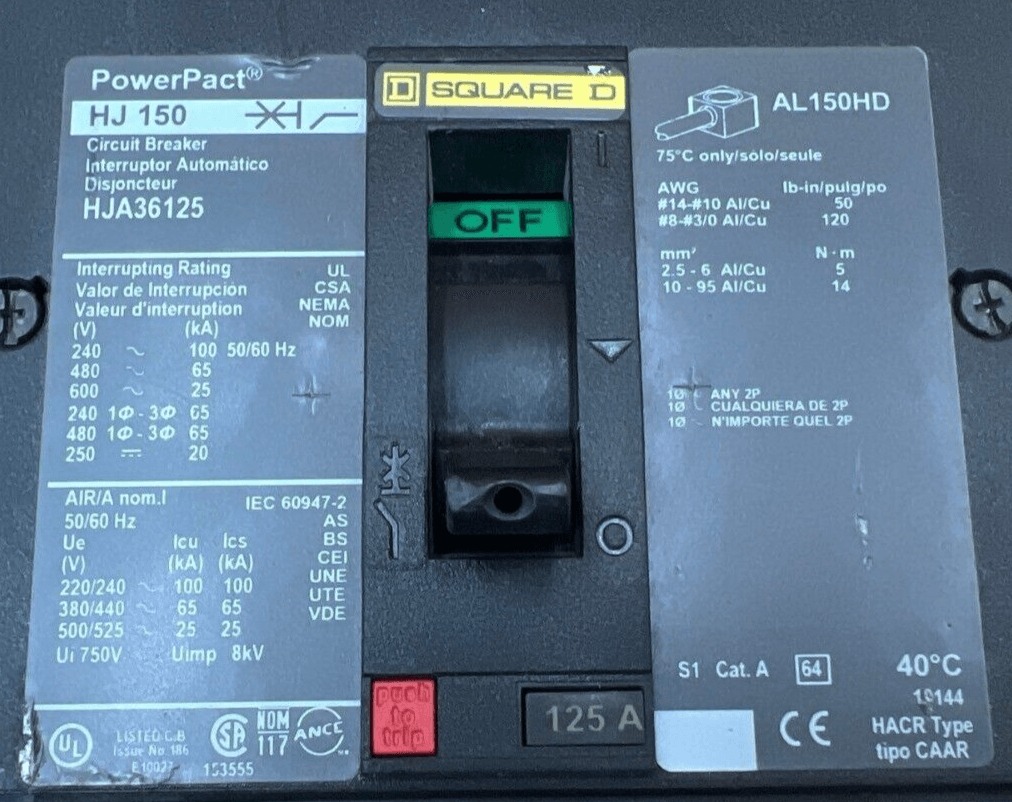 125 Amps, Square D #HJA36125, I-Line Circuit Breaker, 3-Pole, 600 Volts - Image 2
