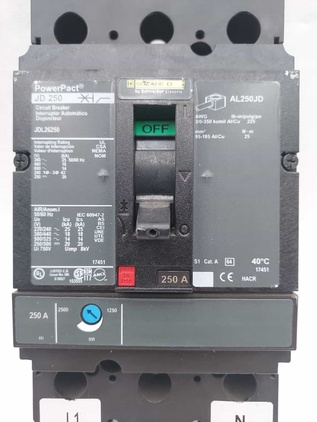 250 Amps, Square D #JDL26250, Circuit Breaker, 2-Pole, 600 Volts, Bolt-On - Image 2