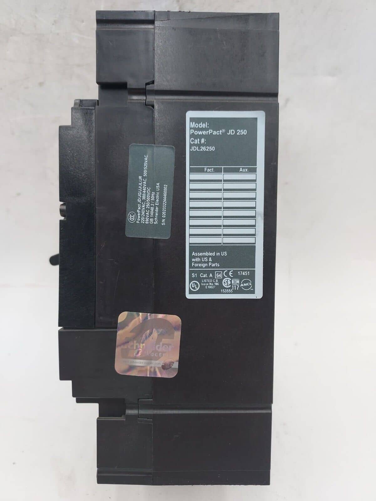 250 Amps, Square D #JDL26250, Circuit Breaker, 2-Pole, 600 Volts, Bolt-On - Image 5