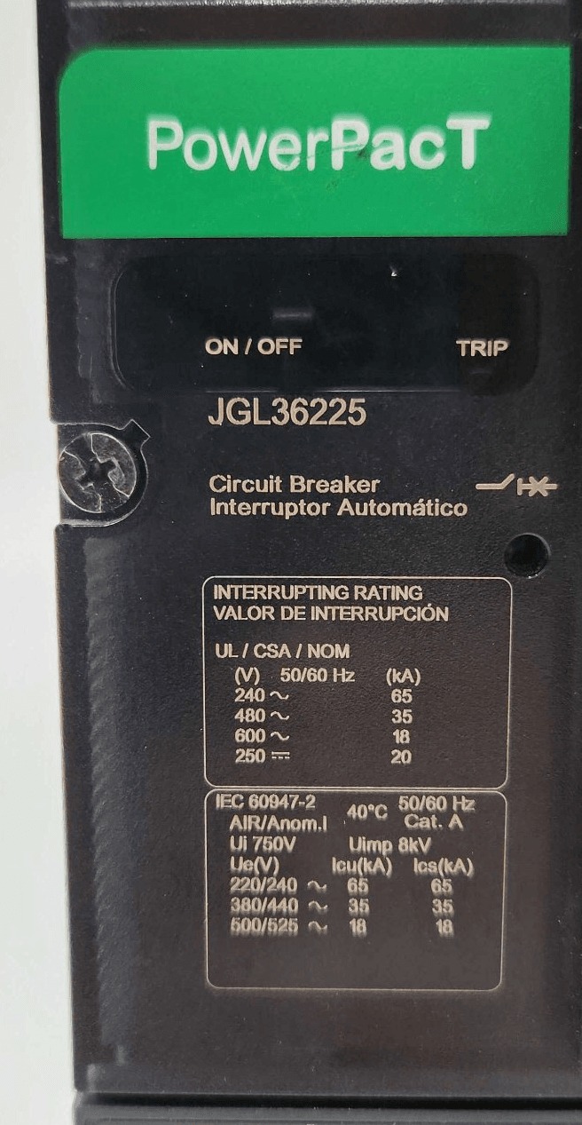 225 Amps, Square D #JGL36225, Circuit Breaker, 3-Pole, 600 Volts - Image 2