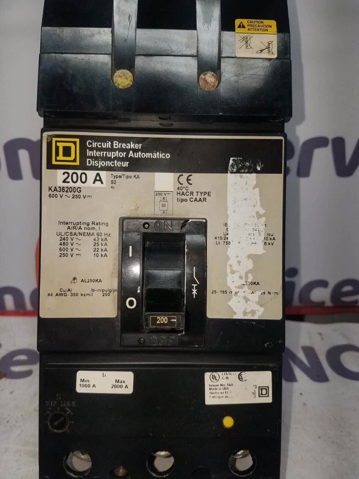 200 Amps, Square D #KA36200G, I-Line Circuit Breaker, 3-Pole, 600 Volts, Shunt Trip - Image 2