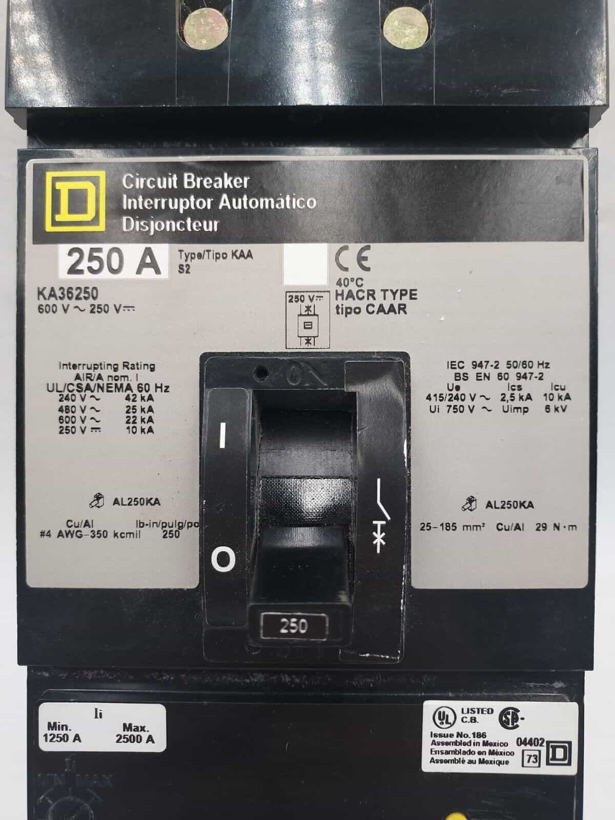 250 Amps, Square D #KA36250, I-Line Circuit Breaker, 3-Pole, 600 Volts, NEW - Image 2