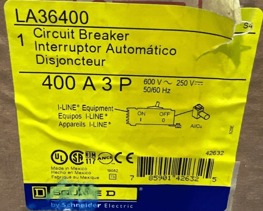 400 Amps, Square D #LA36400, I-Line Circuit Breaker, 3-Pole, 600 Volts, NEW - Image 2