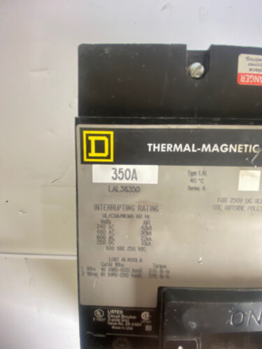 350 Amps, Square D #LAL36350, Circuit Breaker, 3-Pole, 600 Volts, Shunt Trip, Bolt-On - Image 2