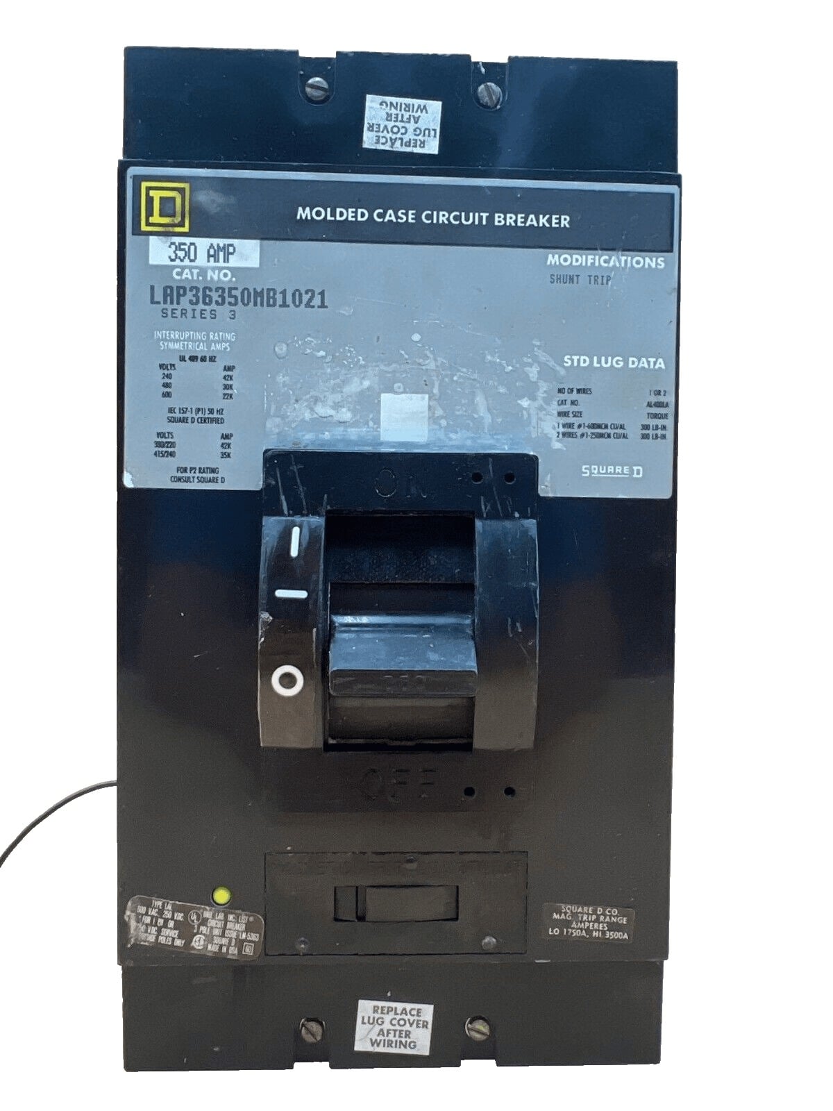 350 Amps, Square D #LAP36350MB1021, Circuit Breaker, 3-Pole, 600 Volts, Bolt-On - Image 1