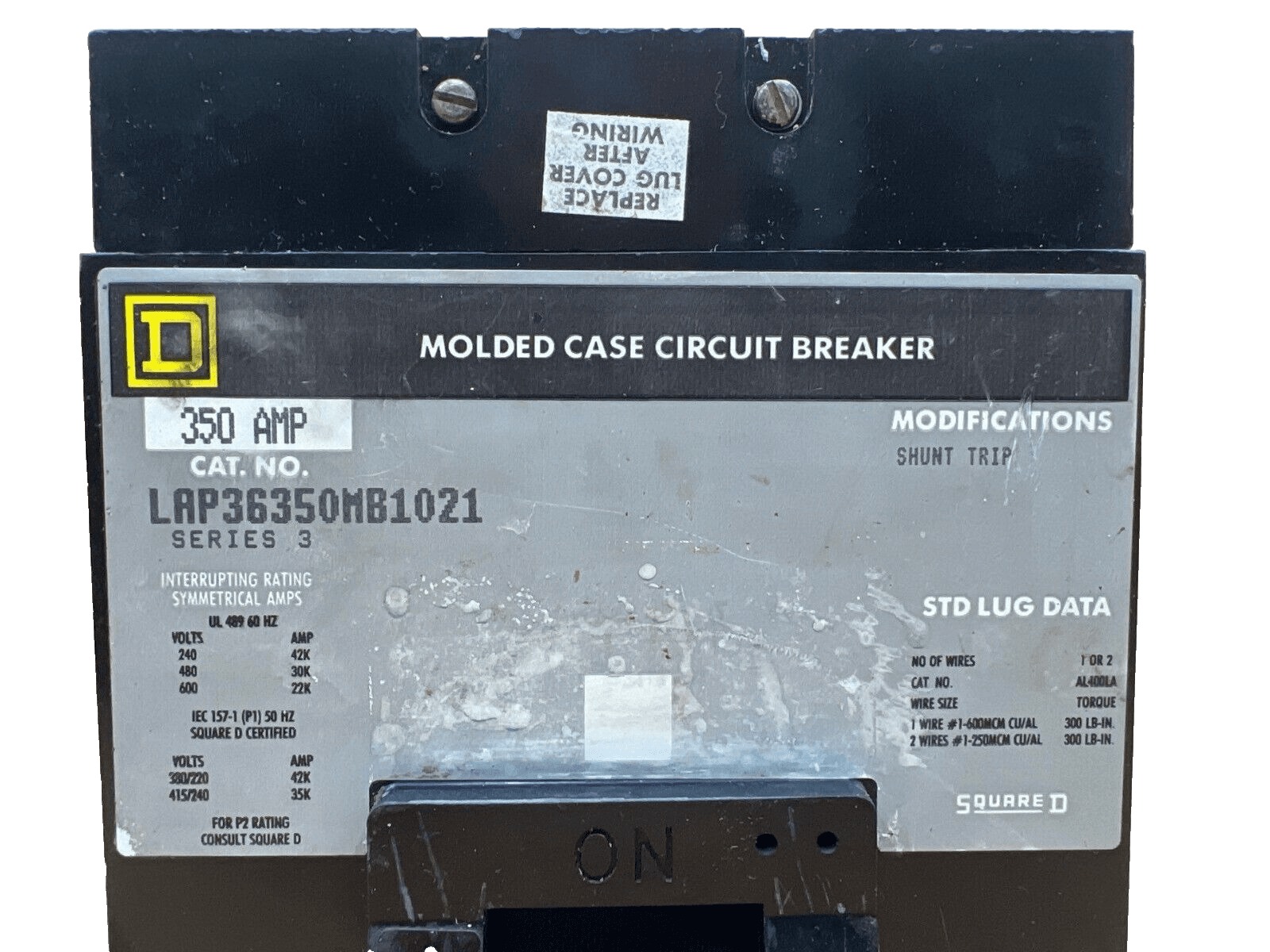 350 Amps, Square D #LAP36350MB1021, Circuit Breaker, 3-Pole, 600 Volts, Bolt-On - Image 2