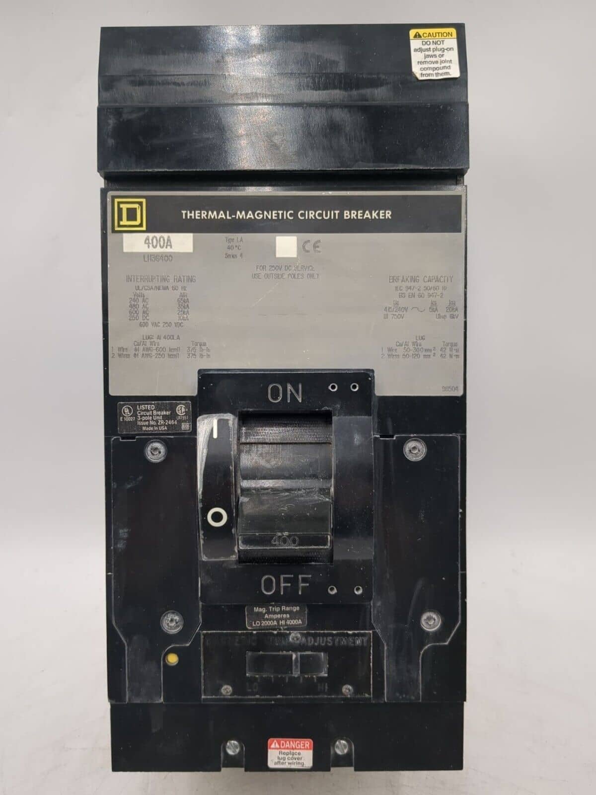 400 Amps, Square D #LH, Circuit Breaker, 3-Pole, 600 Volts - Image 1