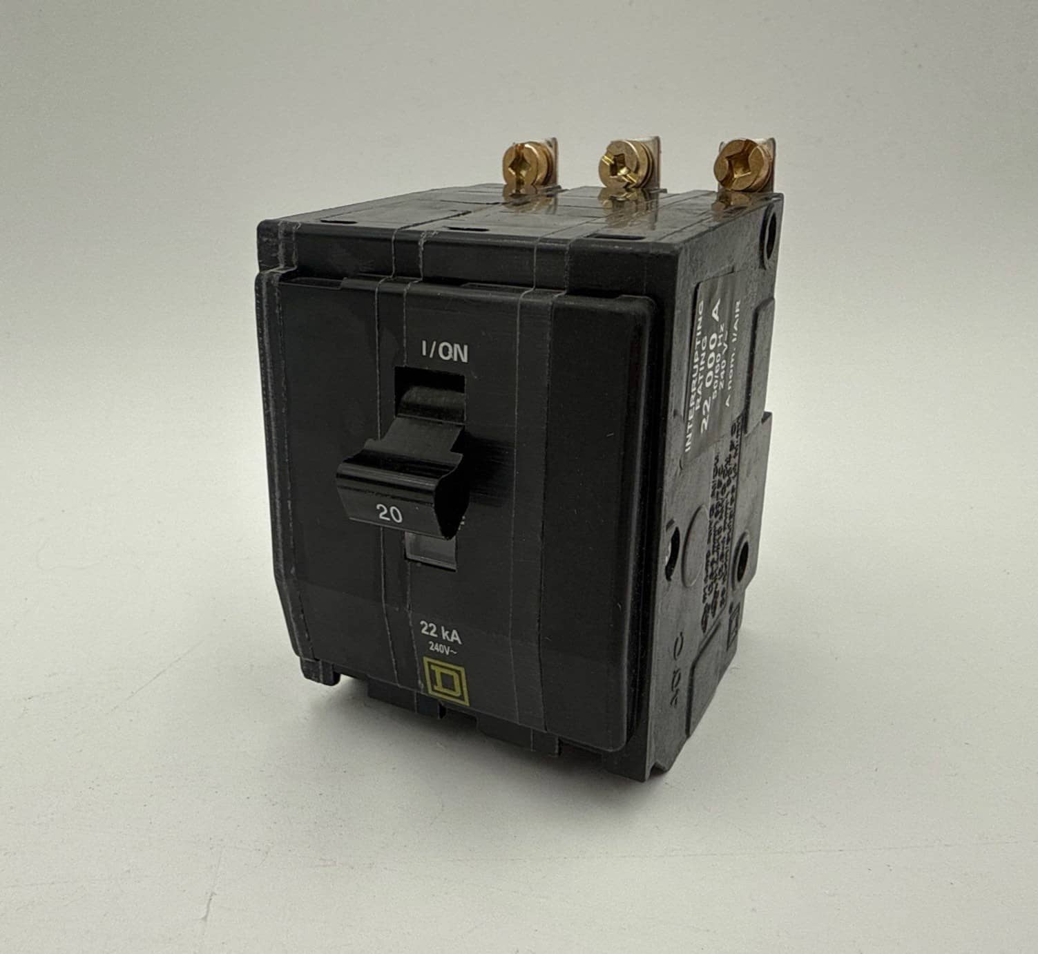 20 Amps, Square D #QOB320VH, Circuit Breaker, 3-Pole, 240 Volts, 22kA, NEW - Image 1